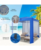 Givimo Beach Canopy Tent with Detachable Sidewall and Folding Table-Blue
