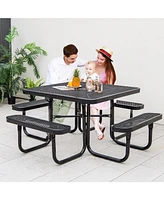 Givimo Square Picnic Table and Bench for 8 Person with Seats and Umbrella Hole-Black