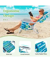 Givimo Foldable Backpack Beach Chair with Cup Holder and Storage Pockets for Outdoor-Blue and Green