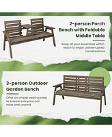 Givimo Outdoor Fir Wood Bench with Foldable Middle Table-Gray