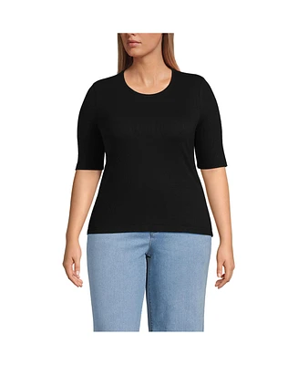 Lands' End Plus Drapey Rib Skimming Elbow Sleeve Crew Neck T-shirt