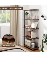Gymax 2PCS 5-Tier Multipurpose Display Rack Freestanding Bookshelf w/ Metal Frame Walnut
