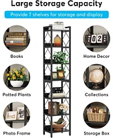 Tribesigns 78.7 Inch Extra Tall Narrow Bookshelf, 7 Tier Skinny Bookcase for Small Spaces, Freestanding Display Shelves, Multifunctional Corner Storag