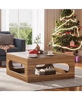 Tribesigns 43-Inch Coffee Table with Led Light, Square Coffee Table with Storage, Wood Cocktail Table, Farmhouse Center Table for Living Room Home Off