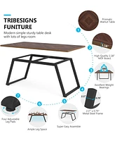 Tribesigns Dining Room Table for 6, Industrial 63" W Walnut Rectangle Wooden Kitchen with Steel Legs Metal Frame, Farmhouse Patio Dinner f