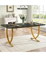 Tribesigns Rectangular Dining Table for 4, 63 Inches Modern Kitchen with Faux Marble Top and Metal Legs Room,