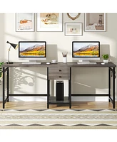 Tribesigns 79 Inch Extra Long Desk, Double Desk with 2 Drawers, Two Person Computer Storage Shelves, Writing Table Study for