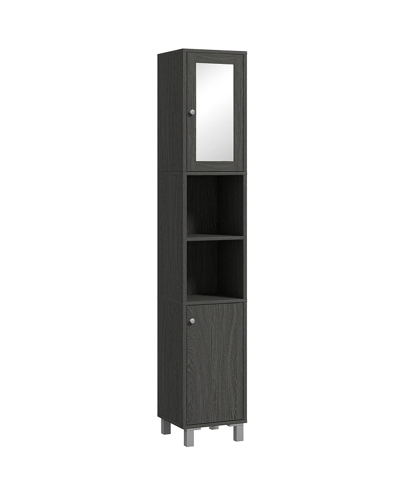 kleankin Tall Bathroom Cabinet with Mirror & Adjustable Shelves, Coffee