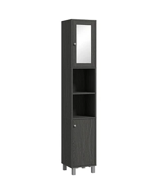 kleankin Tall Bathroom Cabinet with Mirror & Adjustable Shelves,