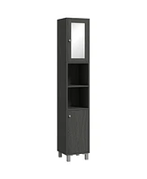 kleankin Tall Bathroom Cabinet with Mirror & Adjustable Shelves, Coffee