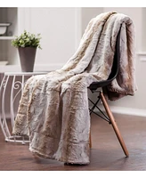 Chanasya Premium Faux Fur Ombre Throw Blanket - Super Soft, Lightweight Minky Blanket with Fuzzy Sherpa Side - Queen Size - Brown