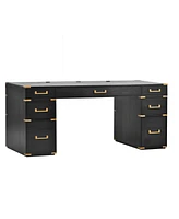 Classic Executive Desk with Metal Trim, File Drawers, Usb Ports