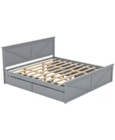 Streamdale Furniture King Size Wooden Platform Bed with Four Storage Drawers and Support Legs, Gray