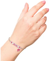 Barbie Silver Plated Bar Pink Crystal Heart Bracelet