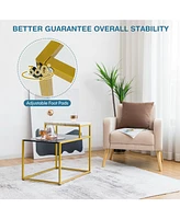 Sugift 2 Tier End Side Table with Metal Frame and Storage Shelf for Living Room-White