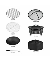 Inolait Outdoor Fire Pit with Bbq Grill and High-temp Resistance Finish