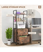 Streamdale Furniture 2 Drawer Mobile File Cabinet with Lock & Hanging Bar, Rustic Brown