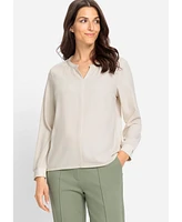 Olsen Women's Split Neck Mixed Media Blouse