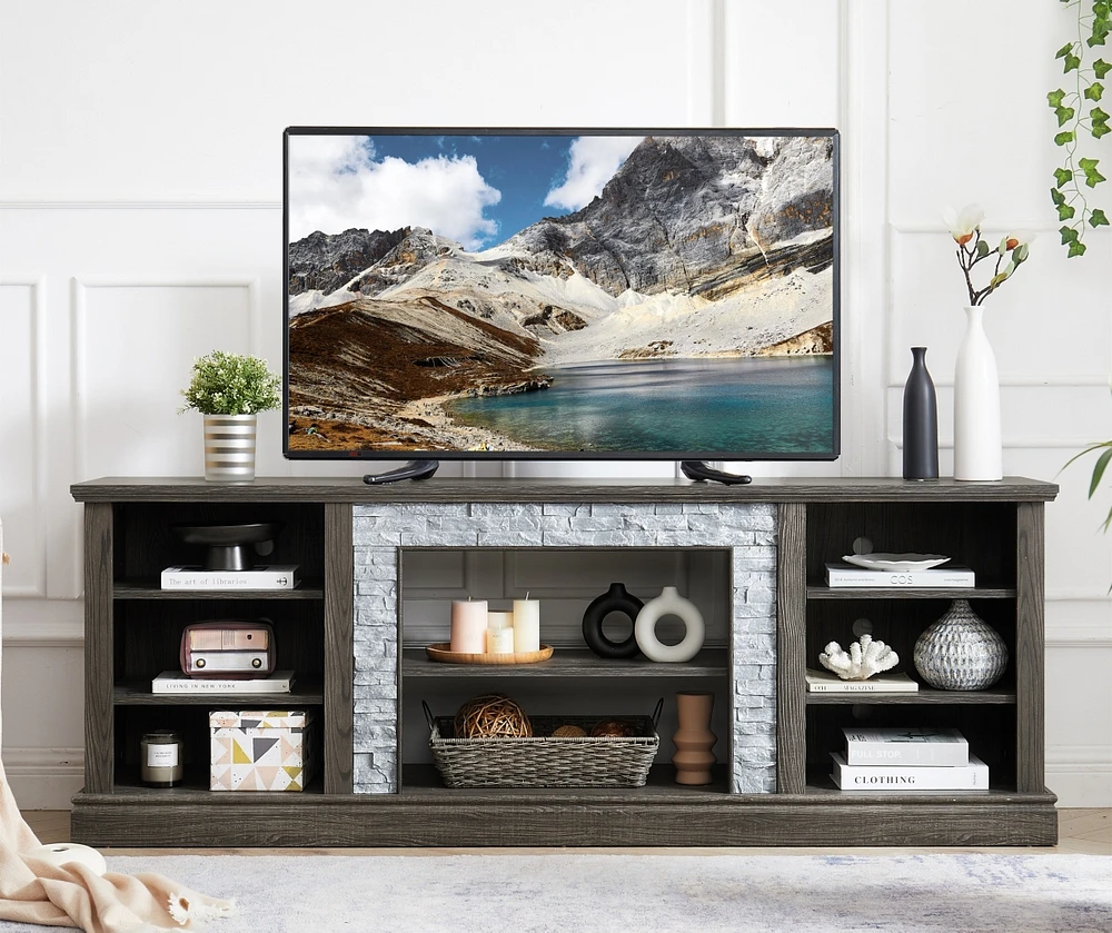 Streamdale Furniture Modern Tv Stand with Faux Stone Surround & Large Storage Cabinet