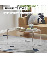 Simplie Fun 32" Long Rectangle All Acrylic 15mm Thick Waterfall Coffee Table, Clear