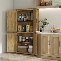 64" Rattan Kitchen Storage Cabinet with Adjustable Shelf, Natural