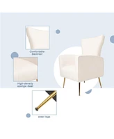 White Velvet Wingback Accent Chair with Gold Legs
