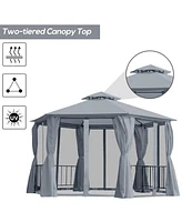 Streamdale Furniture 13' Hexagon Outdoor Gazebo with Netting & Curtains