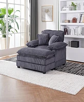 Simplie Fun 56.3" Corduroy Sofa with Toss Pillows and Ottoman