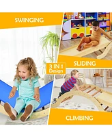 Sugift 3-in-1 Wooden Climber Ladder Structure with Rock Climbing Ramp and Padding