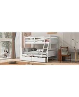 Twin over Full Bunk Bed with Ladder, Two Storage Drawers, Safety Guardrail, Gray