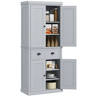 Streamdale Furniture 72" Gray Beadboard Kitchen Pantry with 4 Doors and 3 Shelves