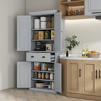 Streamdale Furniture 72" Gray Beadboard Kitchen Pantry with 4 Doors and 3 Shelves