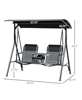 Streamdale Furniture 2-Seat Patio Swing Chair with Canopy, Table, and Bungie Suspension