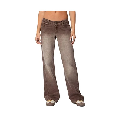 Edikted Women's Alysse Low Rise Washed Jeans - Brown