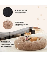 Streamdale Furniture Anti-Slip Round Fluffy Plush Faux Fur Cat Bed, large Brown