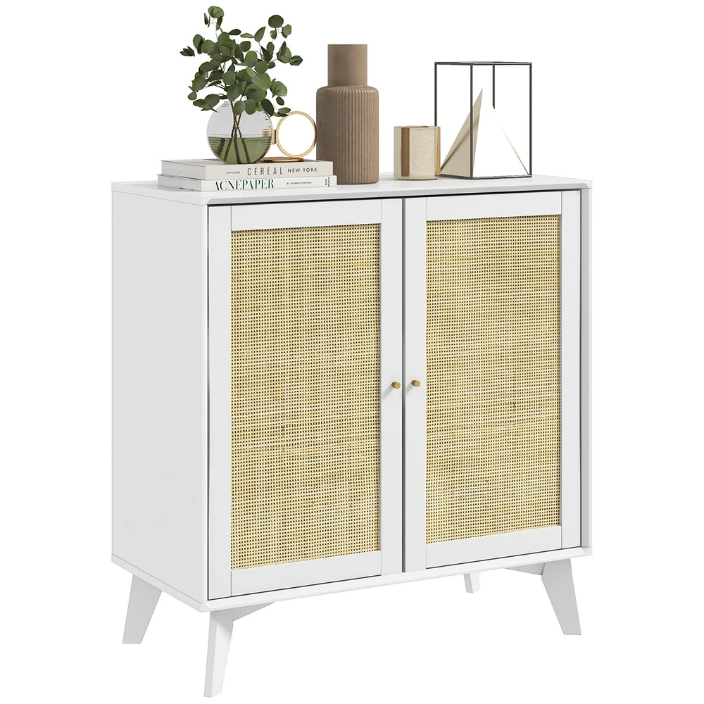 Streamdale Furniture Storage Cabinet, Kitchen Cabinet with 2 Rattan Doors, White