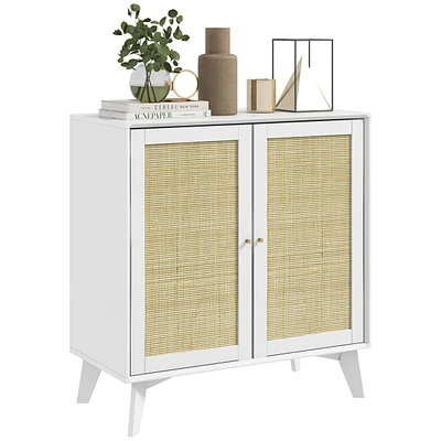 Streamdale Furniture Storage Cabinet, Kitchen Cabinet with 2 Rattan Doors, White