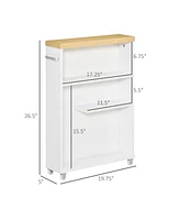 Slim Bathroom Cabinet with Wheels Storage Organizer, White