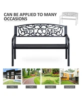 Streamdale Furniture 50" Black Metal Welcome Bench with Slatted Seat for Outdoor Spaces