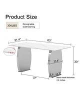 Compact White Patterned Dining Table (63" x 31.4" x 30")