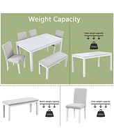 White Rectangular Dining Table with Bench for 6