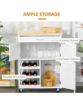 Bar Cart Rolling Kitchen Island on Wheels with Wine Rack