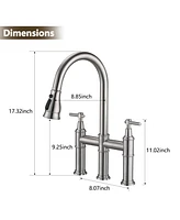 Double Handle Bridge Kitchen Faucet With Pull-Down Spray Head