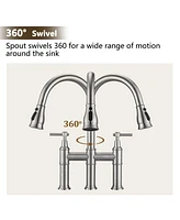 Streamdale Furniture Double Handle Bridge Kitchen Faucet With Pull-Down Spray Head