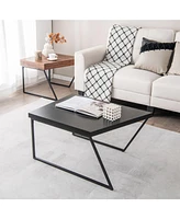 Sugift Coffee Table Set of 2 with Powder Coated Metal Legs-Black