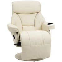 Streamdale Furniture Cream Velvet Swivel Recliner Lounge Chair with Side Pocket