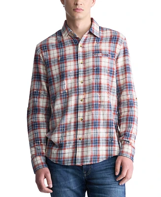 Men's Simbio Plaid Long Sleeve Button-Front Distressed Shirt