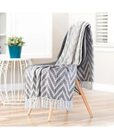 Chanasya Premium Monochrome Soft Cotton Throw Blanket With Tassels