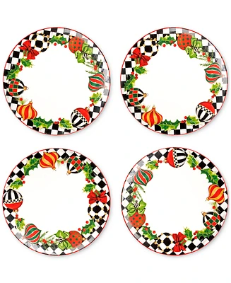 MacKenzie-Childs Deck the Halls Dinner Plates, Set of 4