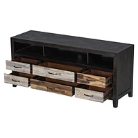 Streamdale Furniture Retro Distressed Tv Stand with Drawers and Shelves